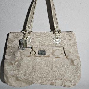 Coach satchel zipper tote - tan and gold